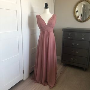"Chic Long Blush Prom Evening Bridesmaid Dress | Elegant Pleating and Draping